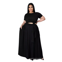 2021 new arrivals womens summer clothing plus size solid 2 piece casual bandage dresses plus size solid color